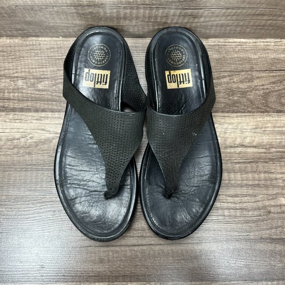 FitFlop Thong Flip Flops Black Womens US Size 7 EUR 38 17STV09 Sandals - Picture 7 of 10